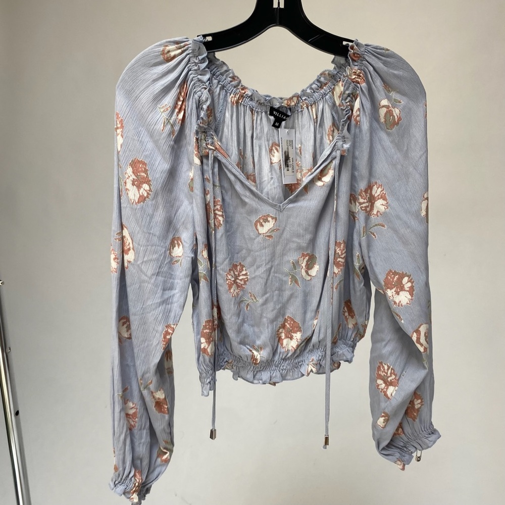 William B blue and pink floral blouse